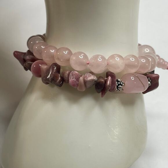 Stretch bracelets in blue and mauve pink rock chips beads beaded boho trendy - Picture 5 of 10